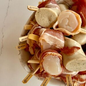 Coquillebrochette met spek